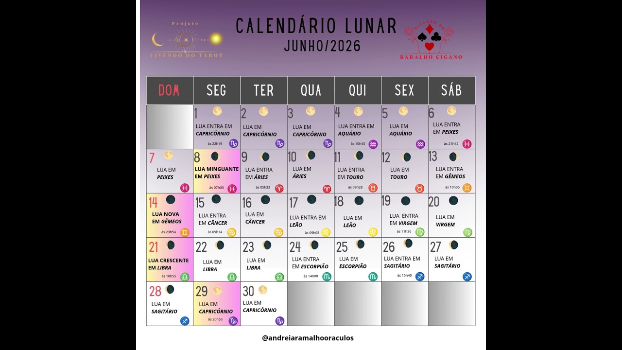 Read more about the article CALENDÁRIO LUNAS DE JUNHO/2026 #shorts  #baralhocigano #tarot #tarôdemarselha  #amor #leituradetarot